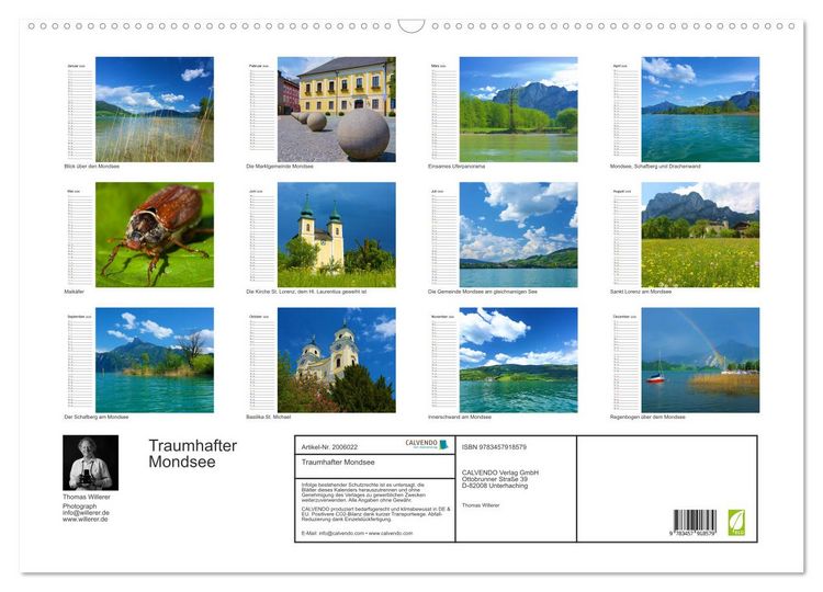 Produktbild: Traumhafter Mondsee (Wandkalender 2026 DIN A2 quer), CALVENDO Monatskalender