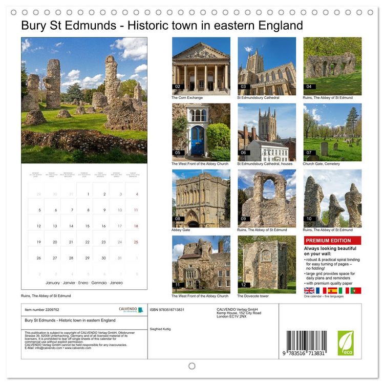 Produktbild: Bury St Edmunds - Historic town in eastern England (Wall Calendar 2026 12 &times; 12 Inch) CALVENDO 12 Month Wall Calendar