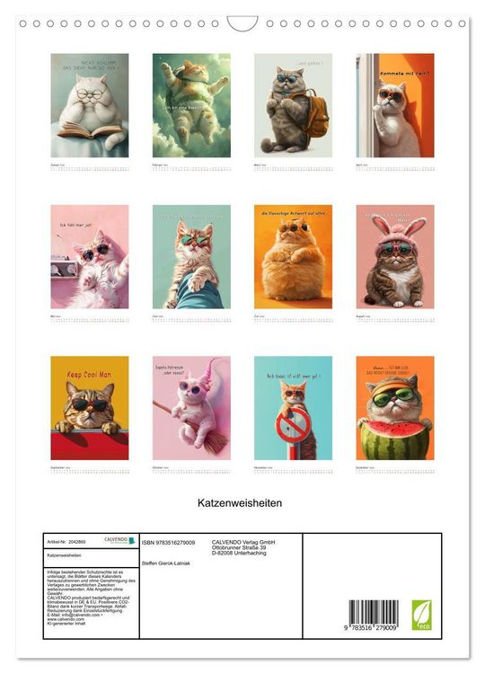Produktbild: Katzenweisheiten (Wandkalender 2026 DIN A3 hoch), CALVENDO Monatskalender