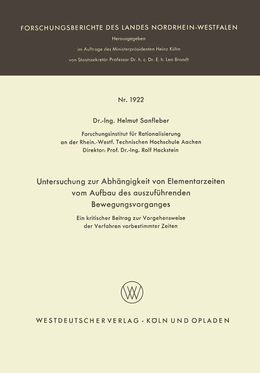 Produktbild: Untersuchung zur Abh&auml;ngigkeit von Elementarzeiten vom Aufbau des auszuf&uuml;hrenden Bewegungsvorganges