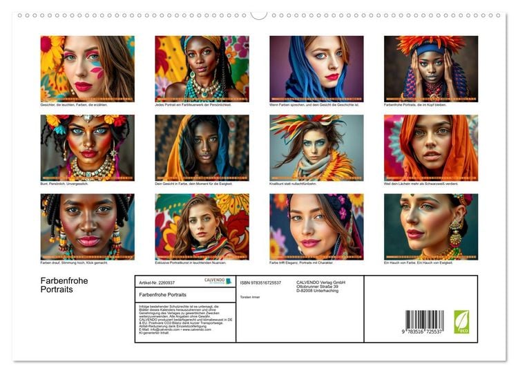 Produktbild: Farbenfrohe Portraits (hochwertiger Premium Wandkalender 2026 DIN A2 quer), Kunstdruck in Hochglanz