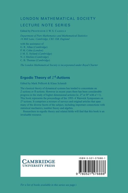 Produktbild: Ergodic Theory of ZD Actions
