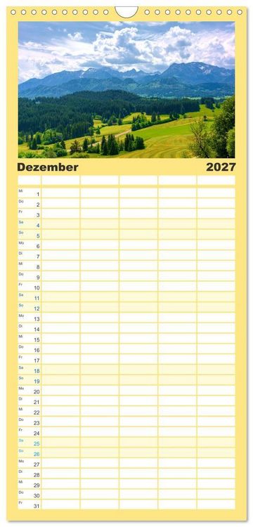 Produktbild: Familienplaner 2027 - Bayern - Idylle zwischen Allg&auml;u und Bayerischen Alpen mit 5 Spalten (Wandkalender, 21 x 45 cm) CALVENDO
