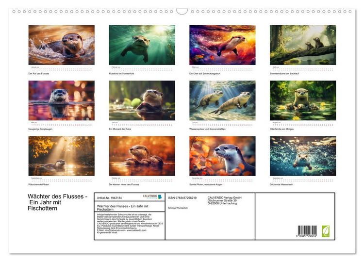 Produktbild: W&auml;chter des Flusses - Ein Jahr mit Fischottern (Wandkalender 2026 DIN A2 quer), CALVENDO Monatskalender