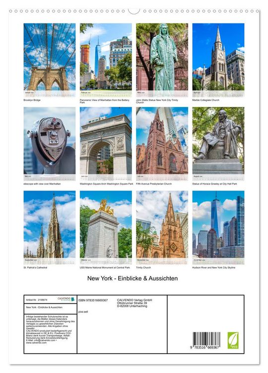 Produktbild: New York - Einblicke & Aussichten (hochwertiger Premium Wandkalender 2026 DIN A2 hoch), Kunstdruck in Hochglanz