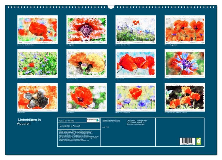 Produktbild: Mohnbl&uuml;ten in Aquarell (Wandkalender 2026 DIN A2 quer), CALVENDO Monatskalender