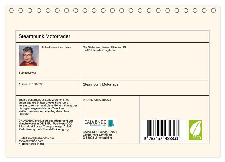 Produktbild: Steampunk Motorr&auml;der (Tischkalender 2026 DIN A5 quer), CALVENDO Monatskalender