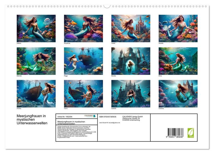 Produktbild: Meerjungfrauen in mystischen Unterwasserwelten (hochwertiger Premium Wandkalender 2026 DIN A2 quer), Kunstdruck in Hochglanz