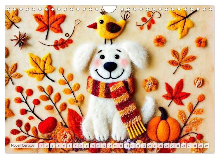 Produktbild: Niedliche Filzhunde - Liebevolle Ideen aus Filz und Wolle (Wandkalender 2026 DIN A4 quer), CALVENDO Monatskalender