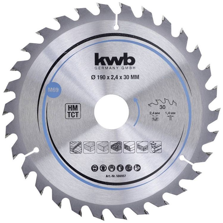 Produktbild: Kwb 586957 Hartmetall Kreiss&auml;geblatt 190 x 30mm 1St.