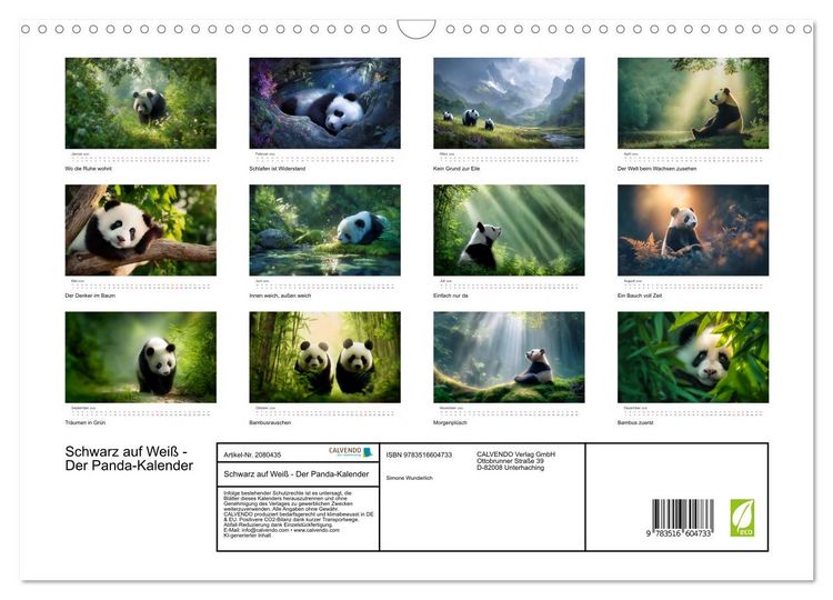 Produktbild: Schwarz auf Wei&szlig; - Der Panda-Kalender (Wandkalender 2026 DIN A3 quer), CALVENDO Monatskalender