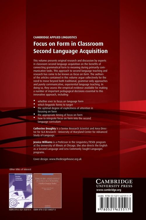 Produktbild: Focus on Form in Classroom Second Language Acquisition