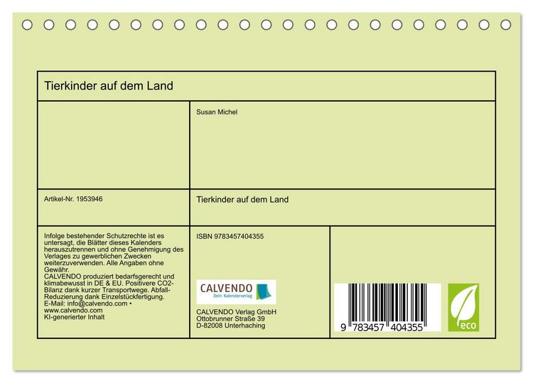 Produktbild: Tierkinder auf dem Land (Tischkalender 2026 DIN A5 quer), CALVENDO Monatskalender