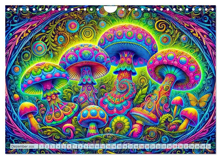 Produktbild: Psychedelische Pilze - Die bunte Welt der magischen Pilze (Wandkalender 2026 DIN A4 quer), CALVENDO Monatskalender