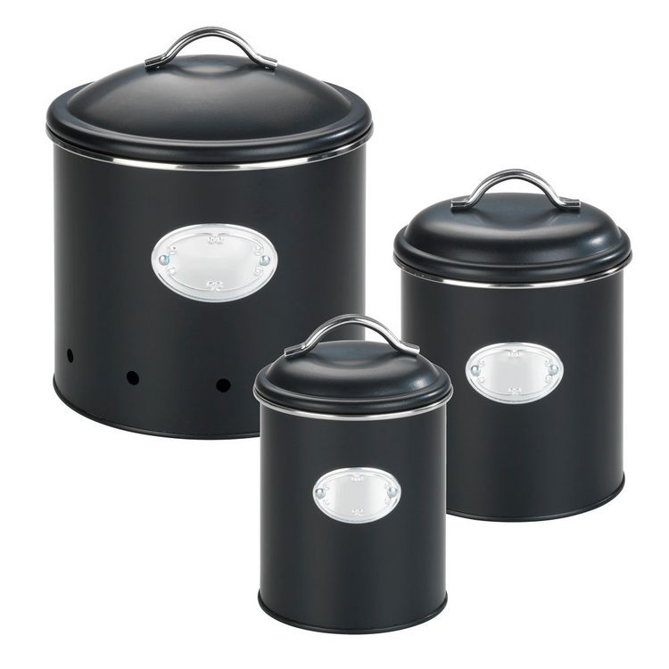 Produktbild: Aufbewahrungsdose Mod. Nero Set, 3-teilig, Vorratsdosen aus lackiertem Metall, Schwarz