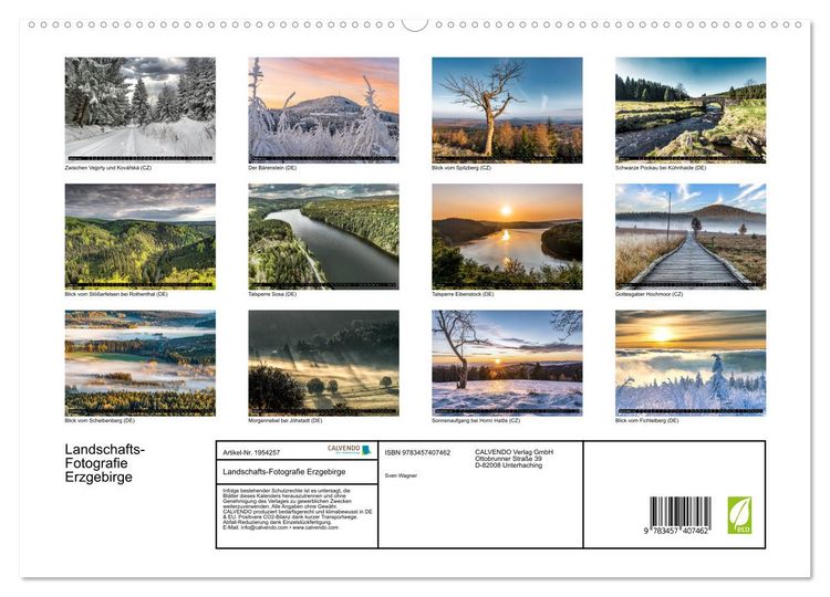 Produktbild: Landschafts-Fotografie Erzgebirge (hochwertiger Premium Wandkalender 2026 DIN A2 quer), Kunstdruck in Hochglanz