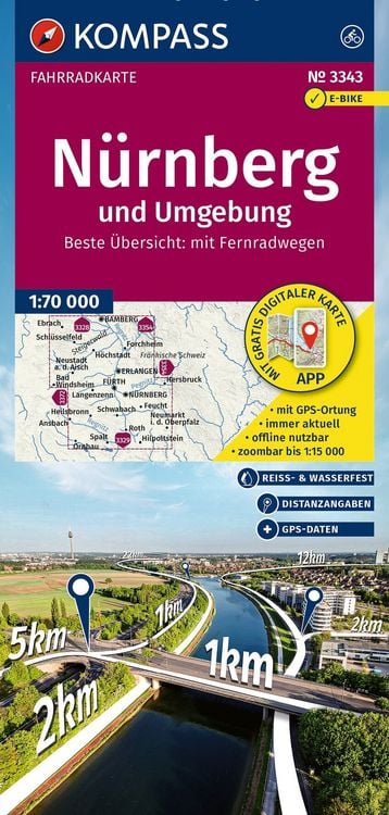 Produktbild: KOMPASS Fahrradkarte 3343 N&uuml;rnberg und Umgebung 1:70.000