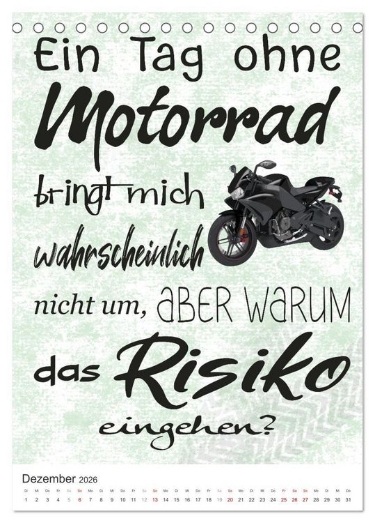 Produktbild: Coole Biker-Spr&uuml;che (Tischkalender 2026 DIN A5 hoch), CALVENDO Monatskalender