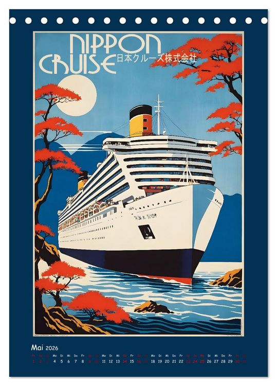 Produktbild: Vintage Schiffsplakate - nostalgische Kreuzfahrt um die Welt (Tischkalender 2026 DIN A5 hoch), CALVENDO Monatskalender