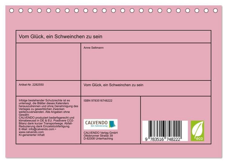 Produktbild: Vom Gl&uuml;ck, ein Schweinchen zu sein (Tischkalender 2026 DIN A5 quer), CALVENDO Monatskalender