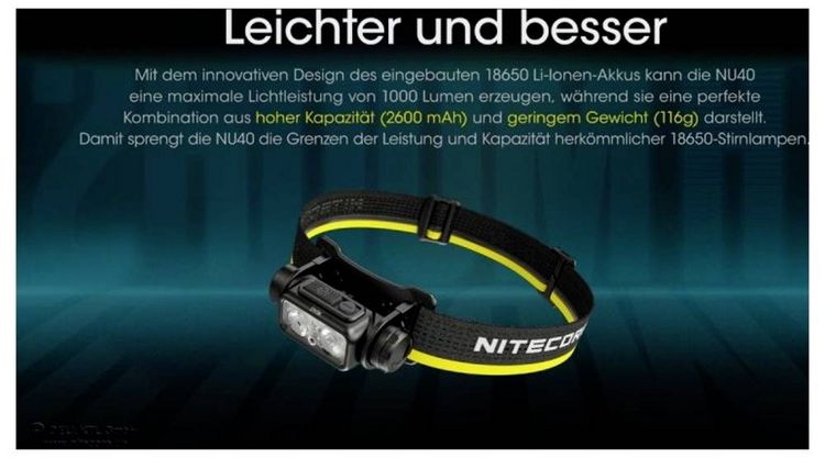 Produktbild: NiteCore NU40 LED Stirnlampe akkubetrieben 1000lm NC-NU40