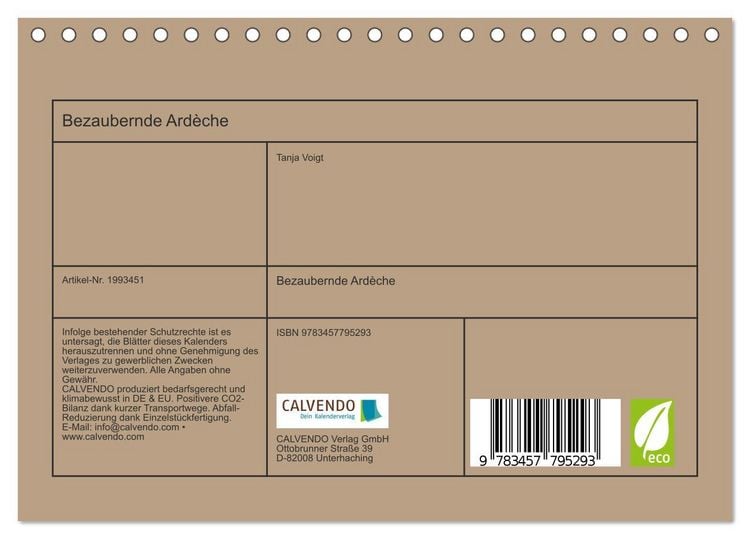 Produktbild: Bezaubernde Ard&egrave;che (Tischkalender 2026 DIN A5 quer), CALVENDO Monatskalender