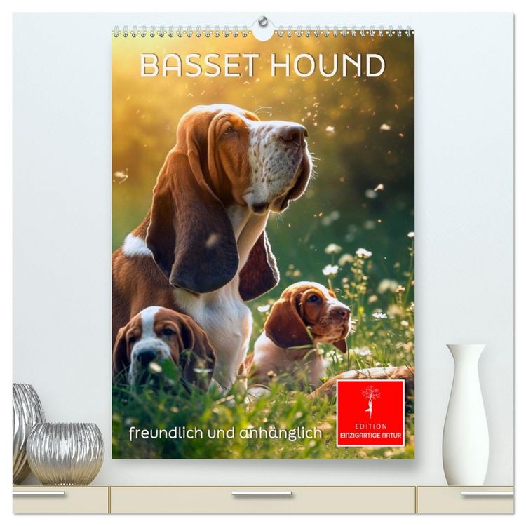 Produktbild: Basset Hound - freundlich und anh&auml;nglich (hochwertiger Premium Wandkalender 2026 DIN A2 hoch), Kunstdruck in Hochglanz