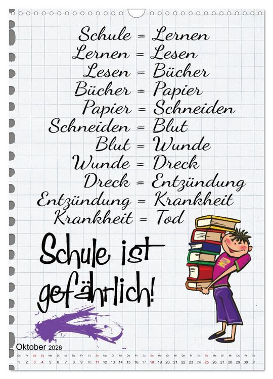 Produktbild: Sch&uuml;ler-Spr&uuml;che (Wandkalender 2026 DIN A3 hoch), CALVENDO Monatskalender