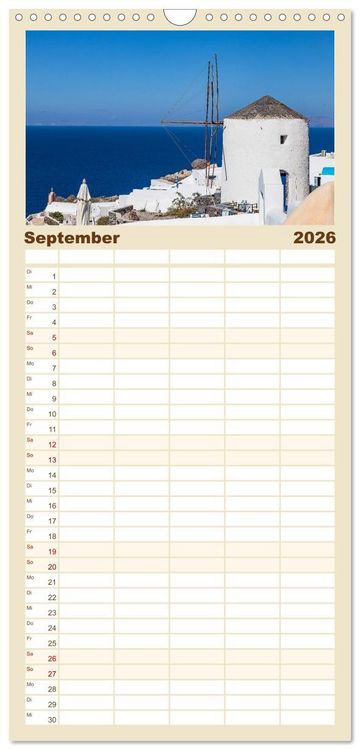 Produktbild: Familienplaner 2026 - Santorini - K&ouml;nigin der Kykladen mit 5 Spalten (Wandkalender, 21 x 45 cm) CALVENDO