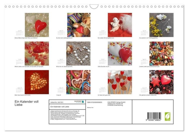 Produktbild: Ein Kalender voll Liebe (Wandkalender 2027 DIN A3 quer), CALVENDO Monatskalender