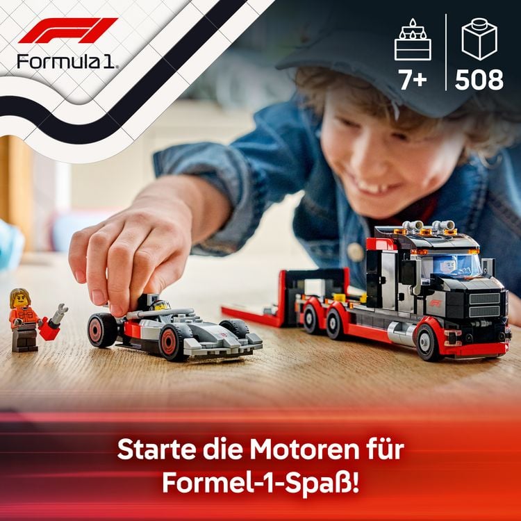 Produktbild: LEGO City 60493 F1 Truck mit Audi F1 Rennwagen, Spielzeugauto f&uuml;r Kinder