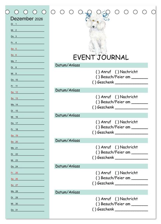 Produktbild: B-DAY PLANER - Aquarell Hunderassen - F&uuml;r Termine, Geschenke, Eventdetails & mehr (Tischkalender 2026 DIN A5 hoch), CALVENDO Monatskalender