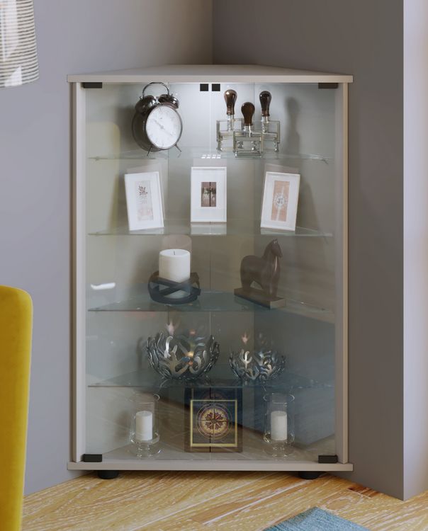 Produktbild: Holz Glas Eckvitrine Vitrine Sammelvitrine Jecka L