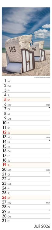 Streifenplaner Seeblick 2026 - Streifen-Kalender 11,3x49x5 cm - Strand und Meer - Küchenkalender - Wandplaner - Alpha Edition