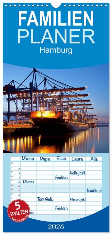 Produktbild: Familienplaner 2026 - Hamburg mit 5 Spalten (Wandkalender, 21 x 45 cm) CALVENDO