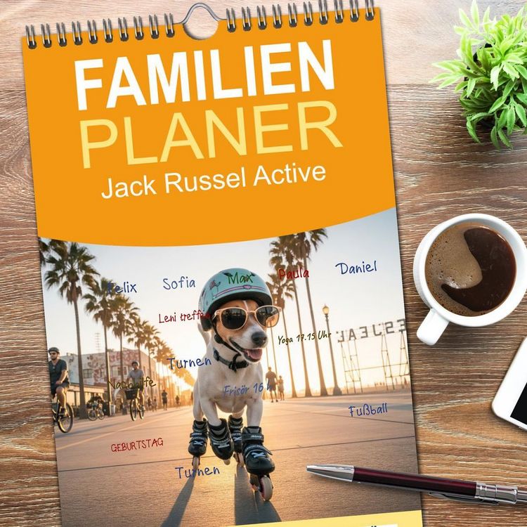 Produktbild: Familienplaner 2026 - Jack Russel Active mit 5 Spalten (Wandkalender, 21 x 45 cm) CALVENDO