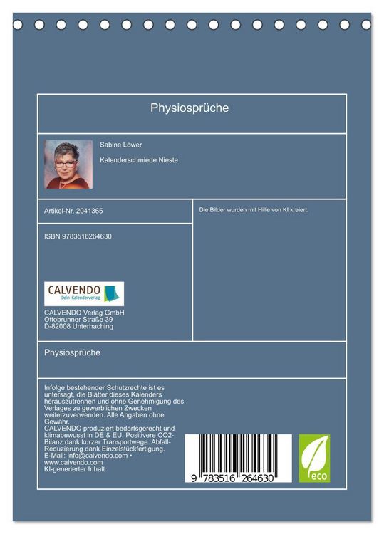 Produktbild: Physiospr&uuml;che (Tischkalender 2026 DIN A5 hoch), CALVENDO Monatskalender