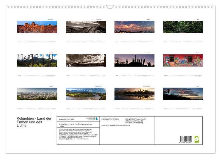 Produktbild: Kolumbien - Land der Farben und des Lichts (Wandkalender 2026 DIN A2 quer), CALVENDO Monatskalender