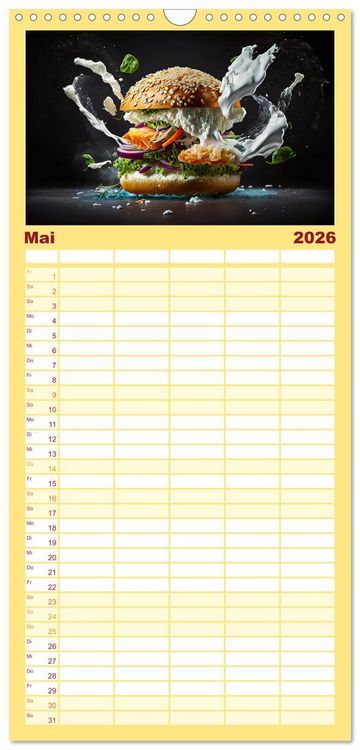 Produktbild: Familienplaner 2026 - Burgerfood mit 5 Spalten (Wandkalender, 21 x 45 cm) CALVENDO