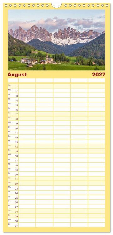 Produktbild: Familienplaner 2027 - S&uuml;dtirol - Von Meran bis zum Pragser Wildsee mit 5 Spalten (Wandkalender, 21 x 45 cm) CALVENDO