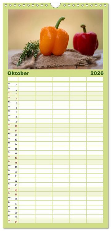 Produktbild: Familienplaner 2026 - Nat&uuml;rlich Vegan - frische gesunde K&ouml;stlichkeiten mit 5 Spalten (Wandkalender, 21 x 45 cm) CALVENDO
