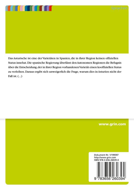 Produktbild: Das Asturische - Eine Variet&auml;t mit Anspruch auf einen offiziellen Status?