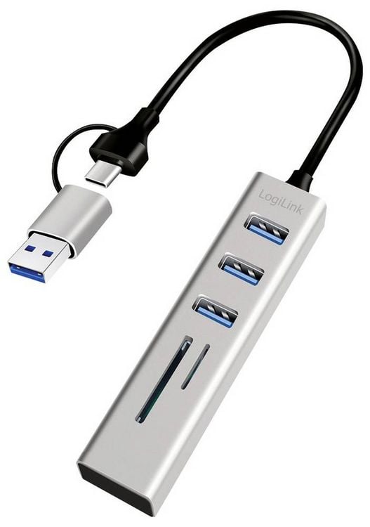 Produktbild: LogiLink UA0445 USB-Hub 3 Port USB-A, SDHC, microSDHC USB 3.0 5 GBit/s Aluminium UA0445