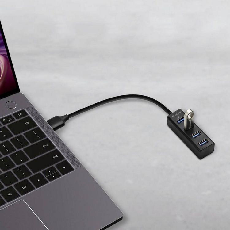Produktbild: AXAGON HUE-M1A Superspeed USB-A Mini Hub 4x USB 3.0 - 20cm schwarz