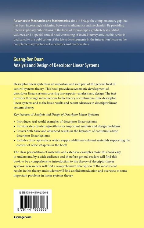Produktbild: Analysis and Design of Descriptor Linear Systems