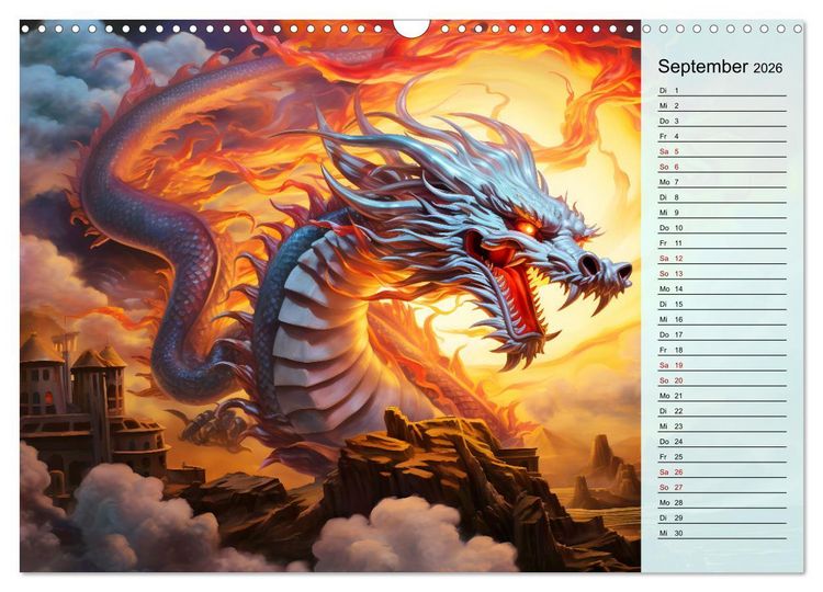 Produktbild: Drachen-Jahr - Kalenderplaner im Stile des chinesischen Tierkreiszeichens (Wandkalender 2026 DIN A3 quer), CALVENDO Monatskalender