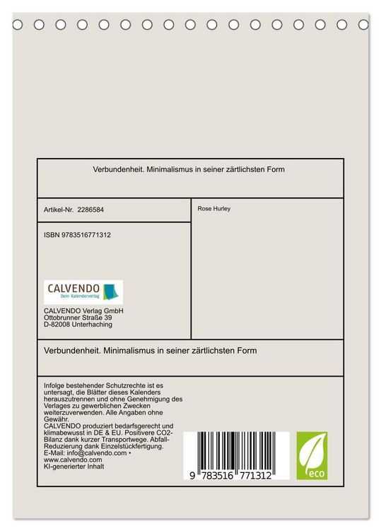 Produktbild: Verbundenheit. Minimalismus in seiner z&auml;rtlichsten Form (Tischkalender 2027 DIN A5 hoch), CALVENDO Monatskalender