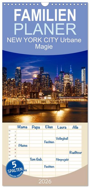 Produktbild: Familienplaner 2026 - NEW YORK CITY Urbane Magie mit 5 Spalten (Wandkalender, 21 x 45 cm) CALVENDO