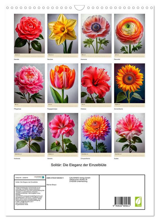 Produktbild: Solit&auml;r: Die Eleganz der Einzelbl&uuml;te (Wandkalender 2027 DIN A3 hoch), CALVENDO Monatskalender