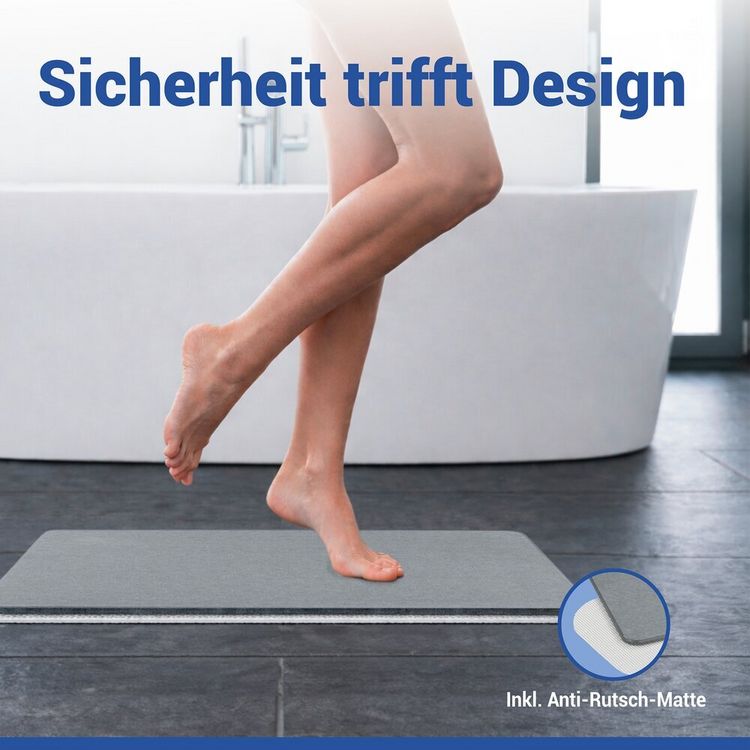 Produktbild: Diatomit Badematte Mod. Simi Grau, 60 x 39 cm, schnelltrocknend und rutschsicher